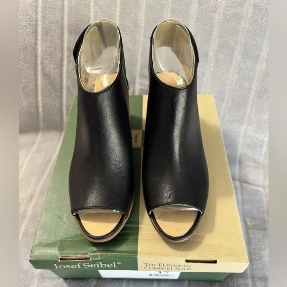 Josef Seibel Bonnie 09 Peep Toe Leather Black Booties EU 37 US 6 to 6.5 - Picture 2 of 11